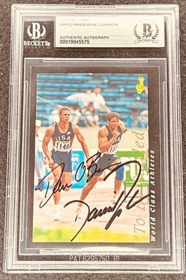 Dave Johnson Dan O'Brien signed 1992 Classic World Class Athletes card BAS slab