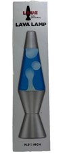 Lava the Original 14.5  Lamp Silver Base with Blue Liquid  White Wax w/ Box