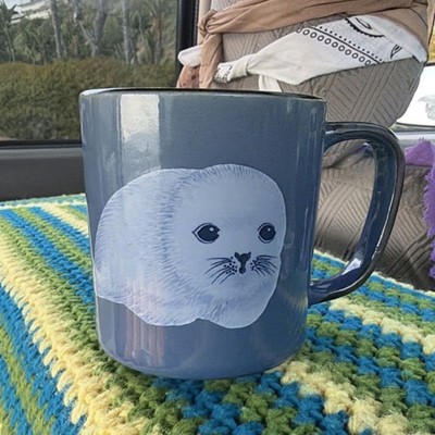 Ceramic & Porcelain Mug with Painted arctic Seal Design- RARE Animal Mug