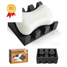 Self Draining Soap Dish,Silicone Suction Cup Holder, Black - 1 Pack