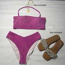 VS Pink Bikini - Sparkly Pink Two Piece Bathing Suit Top Is Large Bottom Medium