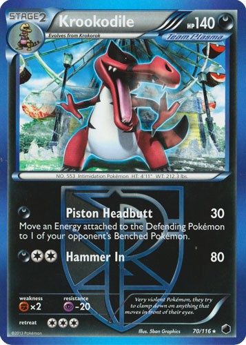 Krookodile - 70/116 - Rare NM, English Pokemon Plasma Freeze