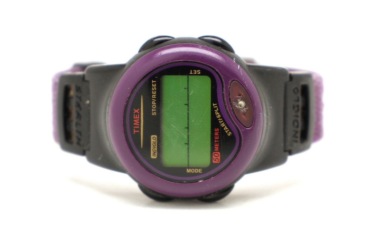 TIMEX Stealth Watch PURPLE Alarm Indiglo Chronograph Date UNTESTED