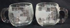 Vintage 2 Nestle Nescafe 8 ounce Etched Glass Globe Coffee Mugs 1970's Brand New