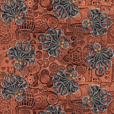 Blanko Steppung - Alternative Age - Octopus & Gears - Rost - 100% Baumwolle