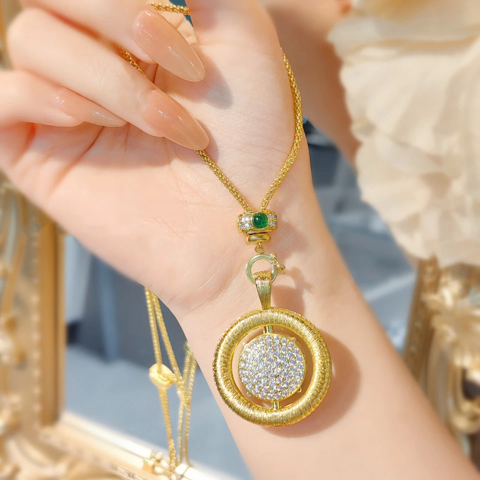 New italian Double Inlay Rainbow Mystic Topaz Gemstone Charm Women Gold Necklace - Image 4 of 4