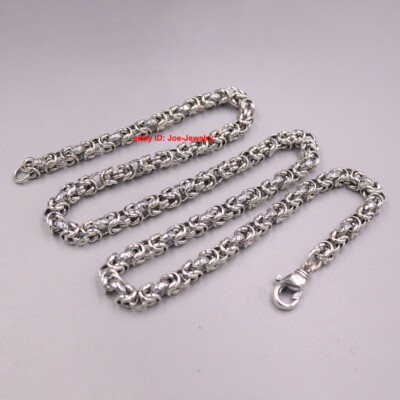 Solid 925 Sterling Silver Men's Necklace 6.5mm Byzantine Link