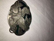 Vintage 1989 Bald Eagle Pewter Enamel Belt Buckle AG 33 Arroyo Grande USA MADE