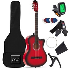 Beginner Acoustic Guitar Starter Set 38in W/case, All Wood Cutaway Design, Strap