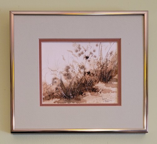 Vintage Original Aquarell Strand Düne Gras Gemälde signiert Joan Thorne