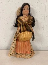 Vintage Cloth Doll of Woman Carrying Child & Basket