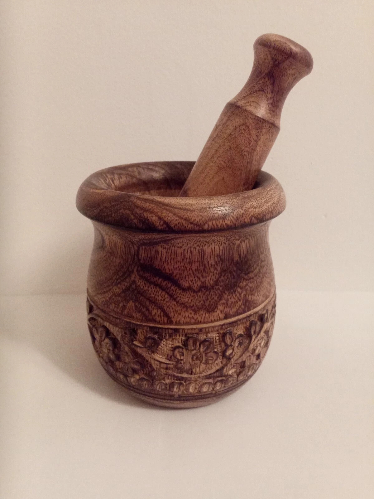 Mortar with pestle Mango wood India Handmade Carving