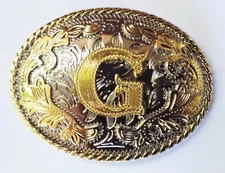 INITIAL " G "  RODEO COWBOY LETTER SHINE GOLD SILVER WESTERN BELT BUCKLE