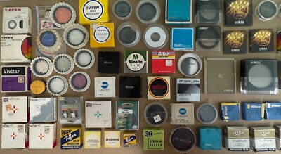 Lot of 79 NEW Vintage NOS Camera Filters Tiffen Vivitar Hoya Cokin Minolta Boxed