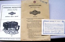 Vintage Operating Instructions Briggs  Stratton Gas Engine Repair Parts List