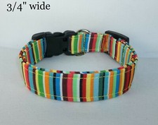Blue Red Aqua Lime Teal STRIPE Terri's Dog Collar custom made adjustable fabric
