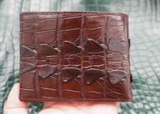 Brown Real Crocodile Hornback Skin Leather Men's Bifold Wallet #L53