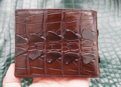 Brown Real Crocodile Alligator Hornback Skin Leather Men's Bifold Wallet #L53