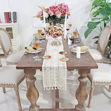 Beige Table Runner Rectangular Crochet LaceBoho Wedding Decor Bridal Baby Show