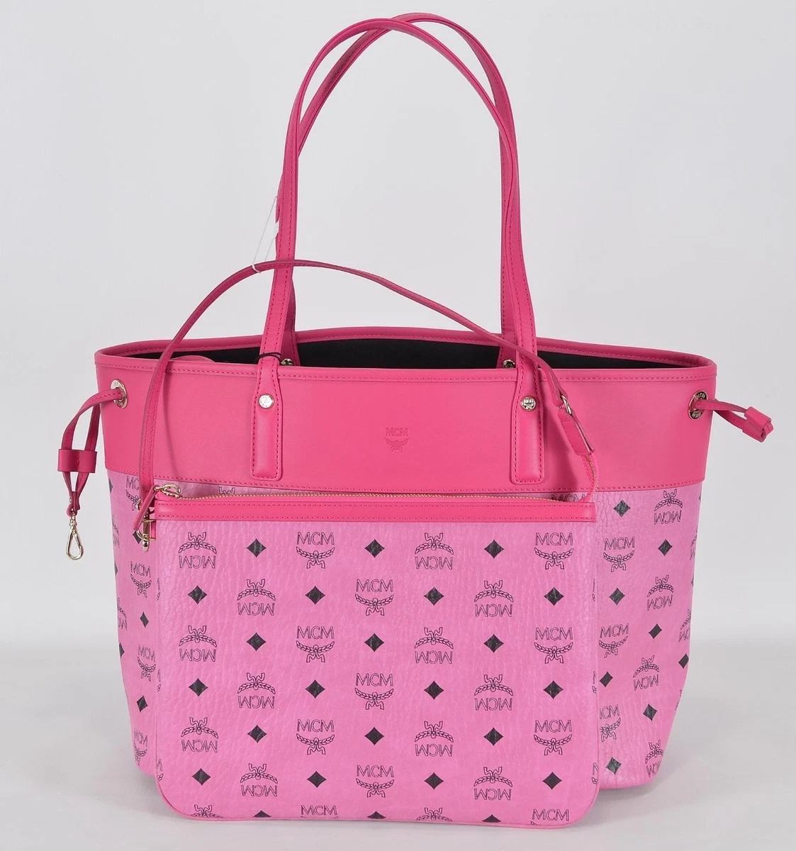 MCM Visetos Leather Reversible Shopper Tote Bag Pink