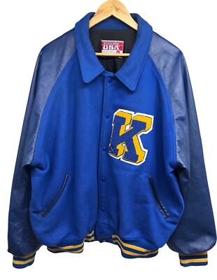 NEFF Vintage Varsity Letterman Snap Up Lined Jacket 2XL Blue Wool Pockets  USA
