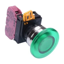 IDEC Green 22mm Metal Bezel Mushroom Maintained Push Button Switch NC IP65