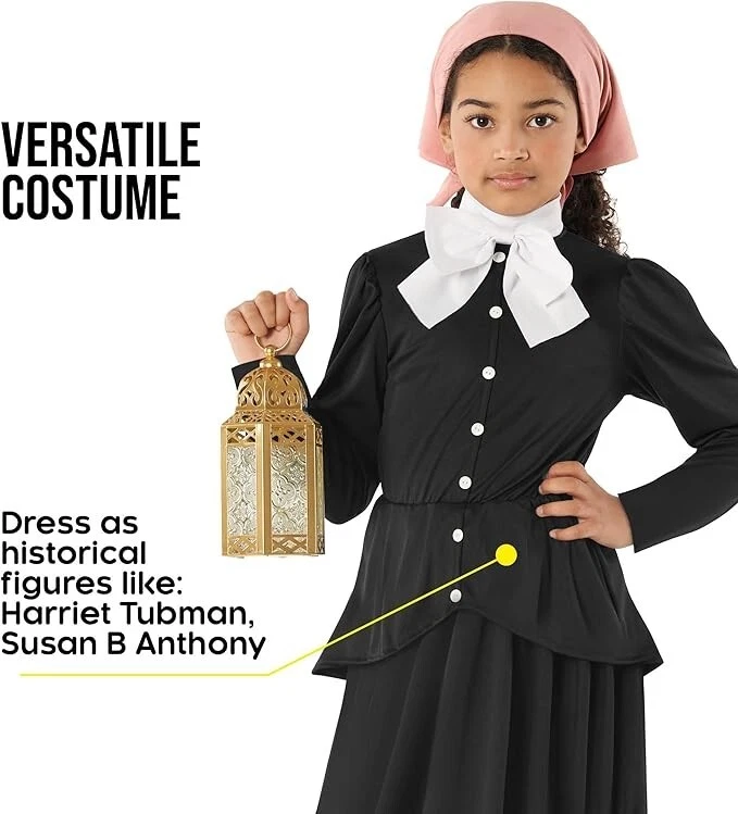 Disfraz de Harriet Tubman para niños Niñas Histórico Colonial Activista Peregrino Conjunto Foto 3 de 4
