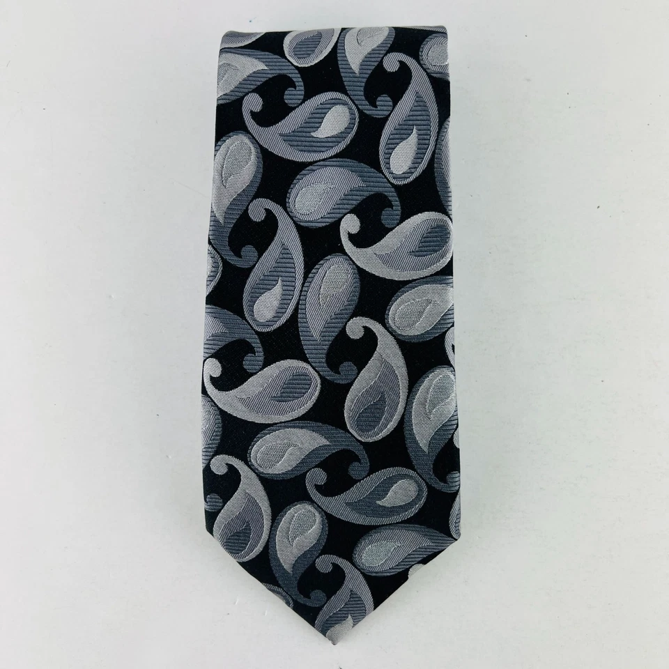 Corbata Croft & Barrow Paisley Gris Negro Plata 100% Seda Foto 2 de 4
