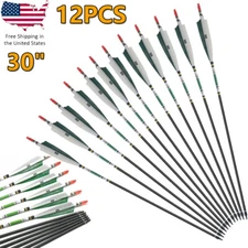 12Pack 30" Carbon Arrows Green Turkey Feather SP500 For Training Archery Hunting