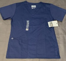 Wonder Work Womens V-Neck Scrub Top Navy Blue Stretch Comfort Size XS Brand New