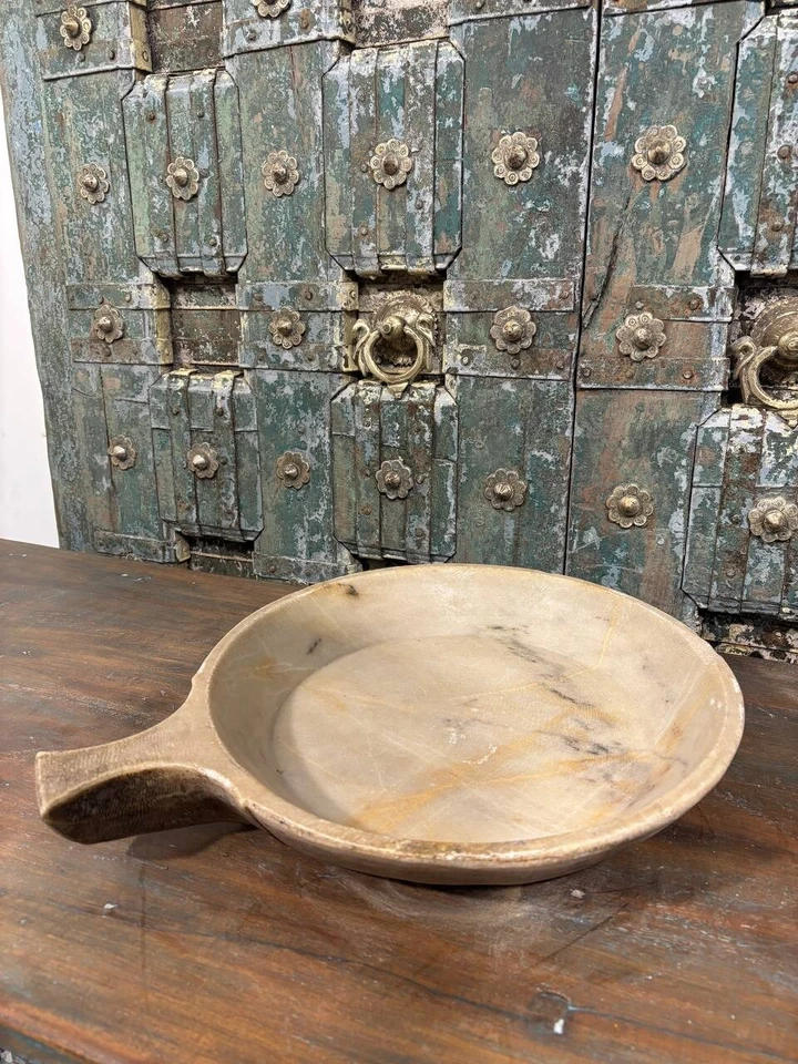 Antiguo Plato de Mármol Blanco - Plato de Piedra Tallado a Mano Original, Decorativo Vintage Foto 3 de 4