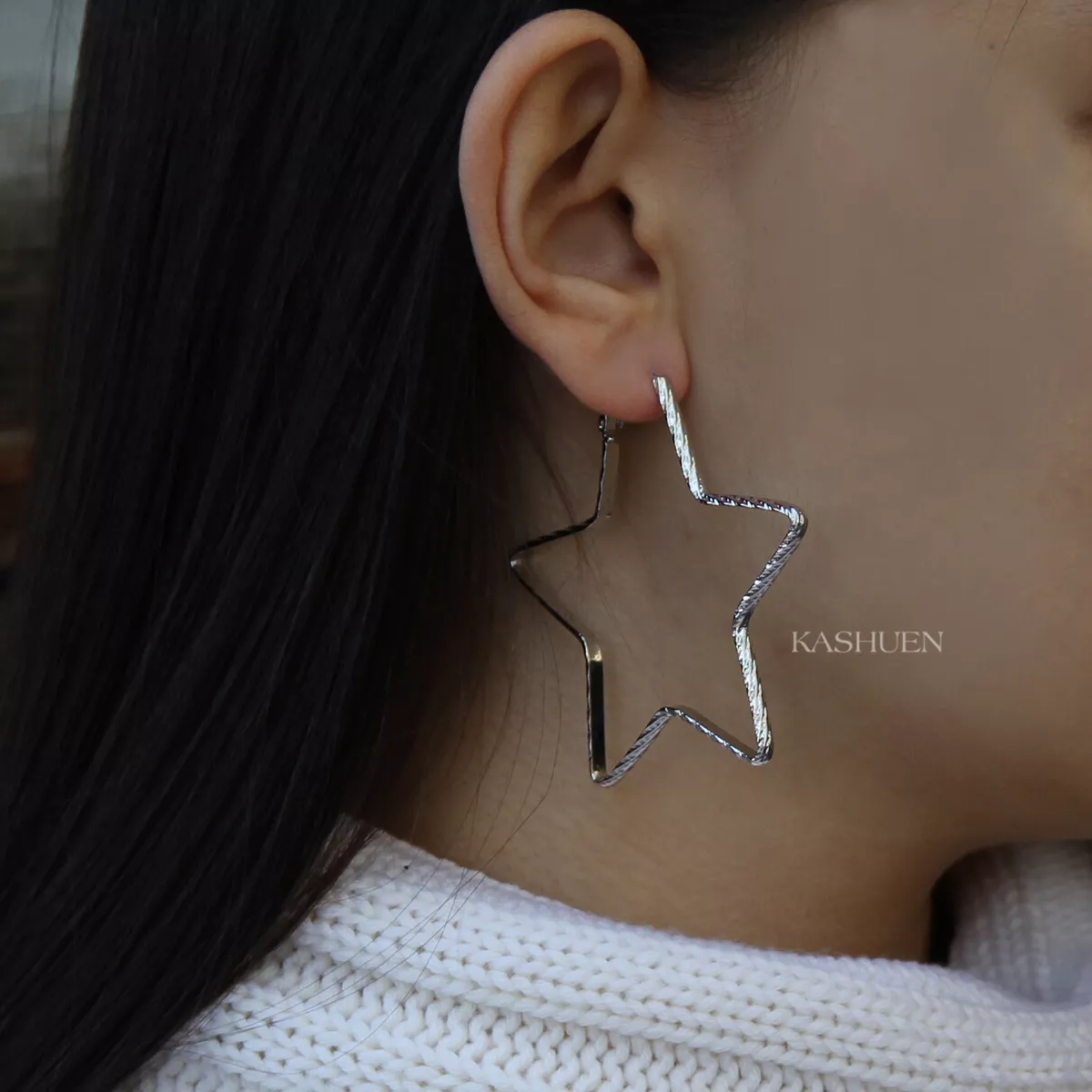 Large star hoop earrings sale