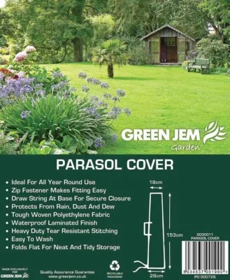 GARDEN PARASOL BROLLY COVER HEAVY DUTY ZIPPED WATERPROOF DRAW STRING GREEN JEM