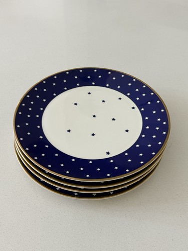 Vtg Richard Ginori Manifattura DI Laveno White Blue Star Dinner Plate Set Of 4 - Picture 5 of 6