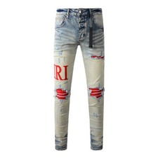 AMIRIS Jeans Moda Stampato Lettera Riparazione Pantaloni Skinny Denim Vita Bassa