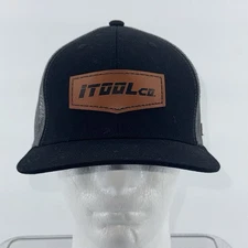 iToolco. Leather Patch Snapback Trucker Hat Black Adjustable 6 Panel Mesh Back