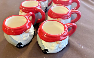 6 CHRISTMAS SANTA ESPRESSO CUPS MINIATURE SLEIGH BELL BISTRO MUGS CUPS