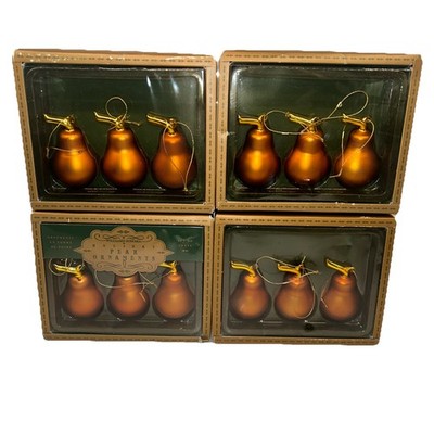 Williams Sonoma 12 Ornaments Bronze Copper Pear Blown Glass Christmas Gold VTG