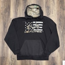 Realtree Hoodie Mens L Black Camo Pullover Hunting Fleece Sweatshirt