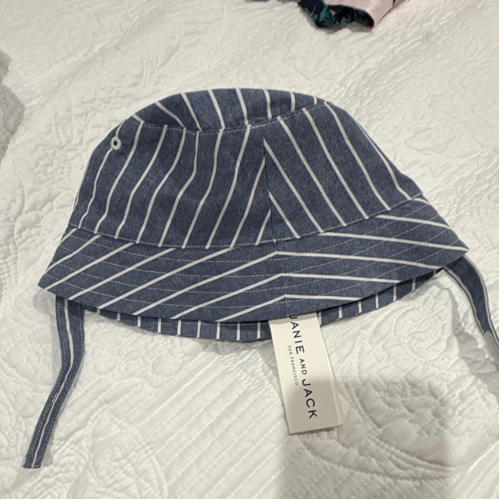 Janie and Jack Blue White Striped Bucket Hat Chin Straps 12-24 Months
Opens in a new window or tab