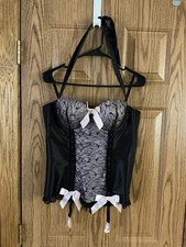 VTG Fredericks Of Hollywood Lingerie Large Black Pink Corset Garter Style EUC
