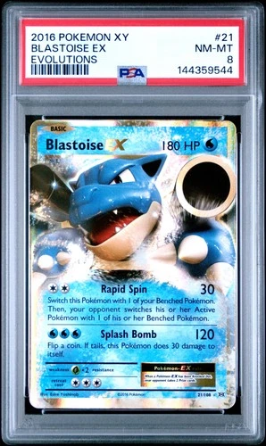 2016 POKEMON XY EVOLUTIONS #21 BLASTOISE EX PSA 8