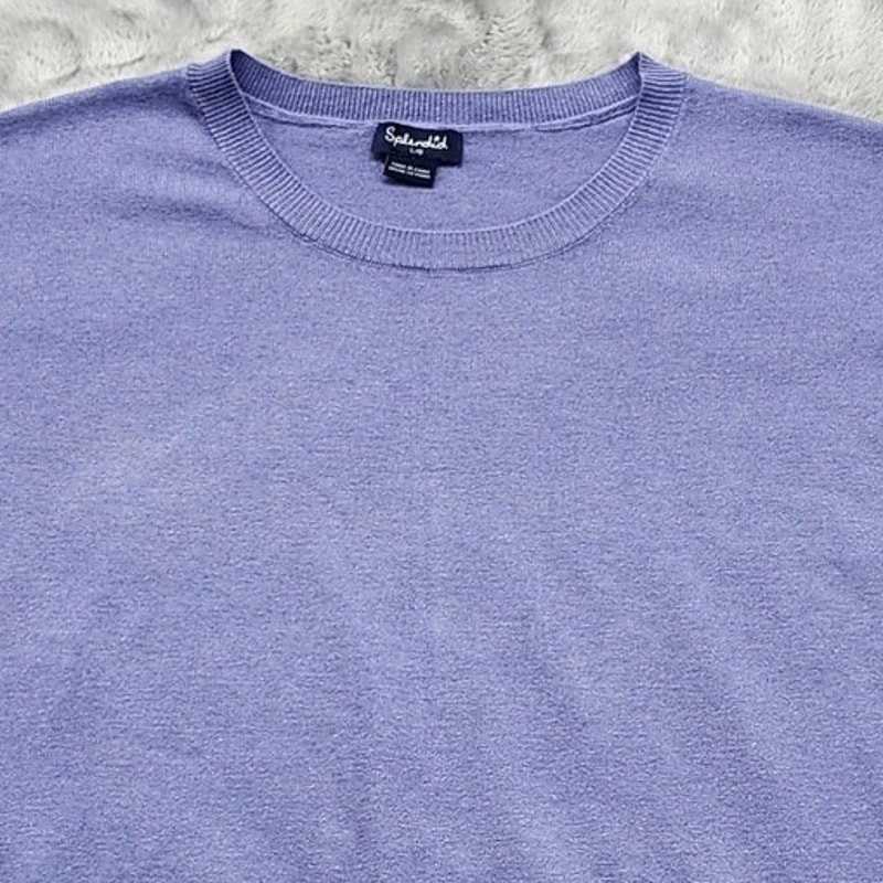 Espléndido Suéter Para Mujer L Púrpura Cuello Redondo Manga Corta Cuadrado Pullover De Gran Tamaño Foto 2 de 4