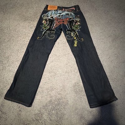 Rare CHRISTIAN AUDIGIER Ed Hardy Denim Black Panther Embroidery