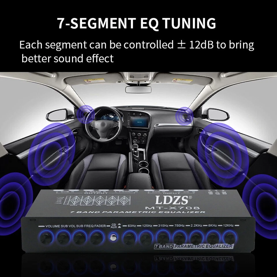 7/8/9 Band 1/2 Din Graphic Car Audio Equalizer 6Ch Front/Rear+Sub AUX Output EQ - Image 3 of 4