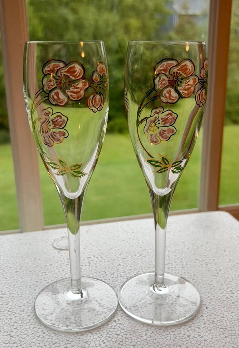 2) PERRIER JOUET BELLE EPOQUE CHAMPAGNE FLUTES~GLASSES~PINK