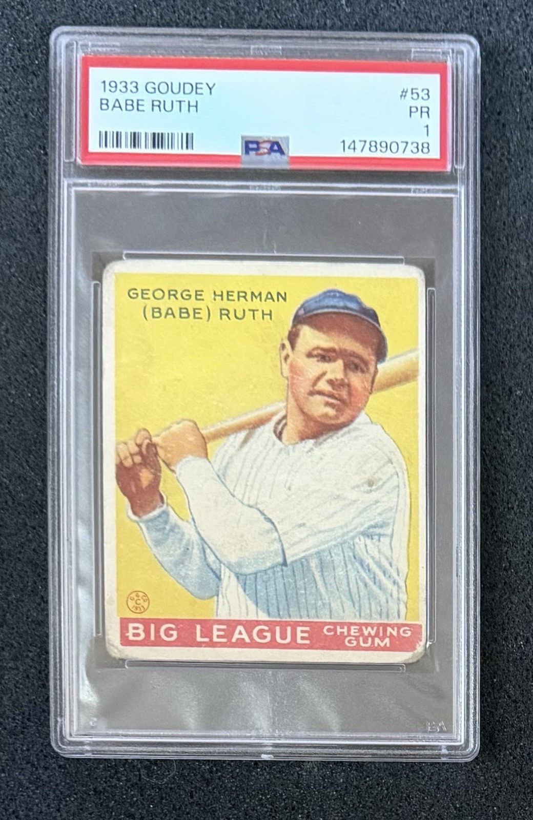 1933 Goudey - #53 Babe Ruth - PSA 1 (Newly Graded + Nice)