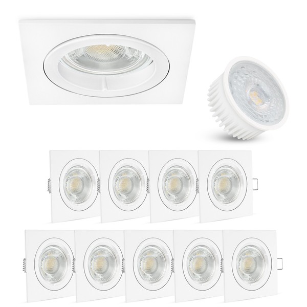 10X Extra Flach Led Einbauleuchte Weiß Eckig Starr 4W Led Warmweiß Deckenspot-image