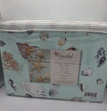 Coastal Collection 4 Piece KING Sheet Set-Sea Shells Beach House- Oceanside Sea