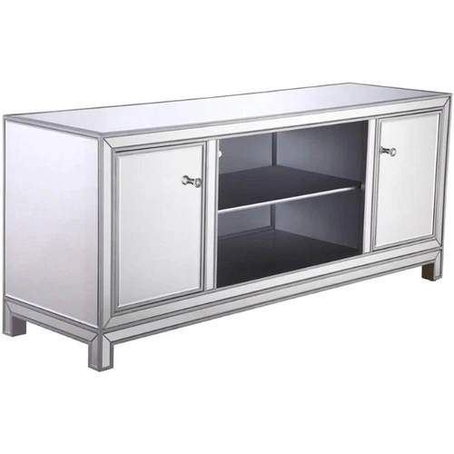 Elegant Decor Modern 60" Mirrored TV Stand in Distressed Antique Silver - Picture 1 of 10